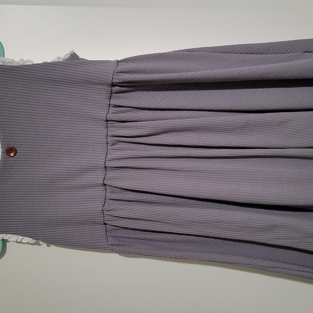 Gray Pinstripe Dress with Lace Details